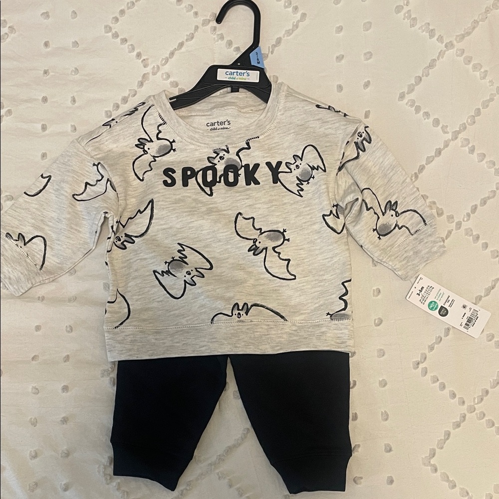 Carter's Gray and Black Bat Print 2 piece Set nwt